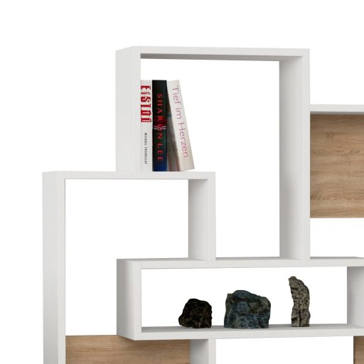 Moderná asymetrická polica 132x101x22cm bielo-dubová