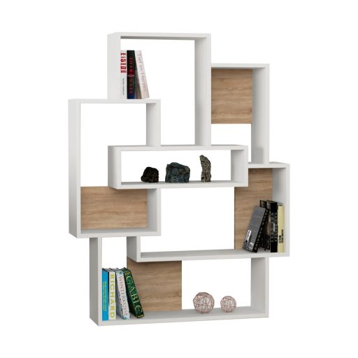 Moderná asymetrická polica 132x101x22cm bielo-dubová