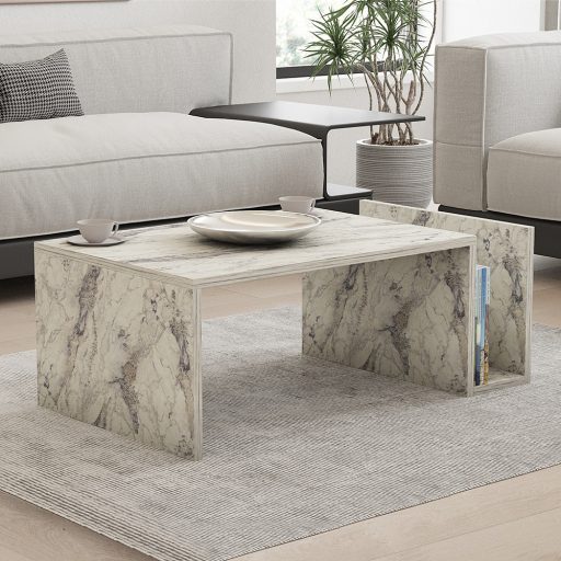 Kávový stolík s mramorovým vzorom 86,8x32,4x50cm