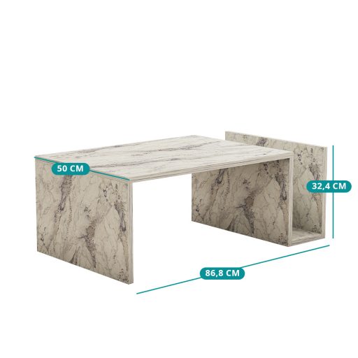 Kávový stolík s mramorovým vzorom 86,8x32,4x50cm