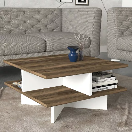 Kávový stolík 60x31,2x60cm, Orech-Biely