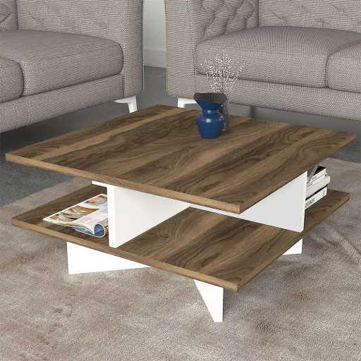 Kávový stolík 60x31,2x60cm, Orech-Biely