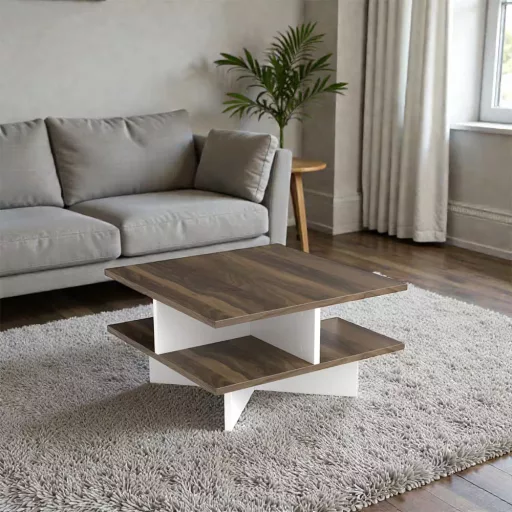 Kávový stolík 60x31,2x60cm, Orech-Biely