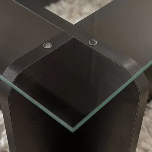 Kávový stolík s temperovaným skleneným vrchom 105x30x65cm, čierny