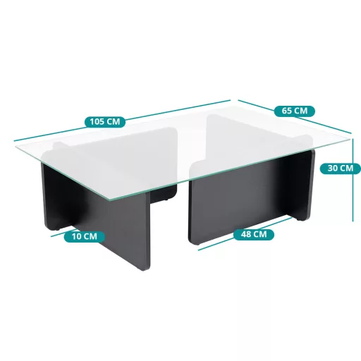 Kávový stolík s temperovaným skleneným vrchom 105x30x65cm, čierny