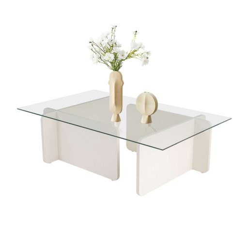 Kávový stolík s temperovaným skleneným vrchom 105x30x65cm, biely