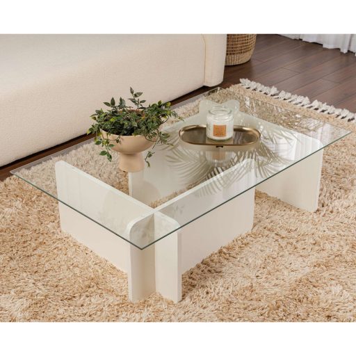 Kávový stolík s temperovaným skleneným vrchom 105x30x65cm, biely