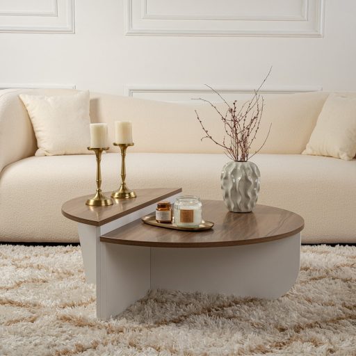 Kruhový konferenčný stolík 90x30x60cm, Biela-orech