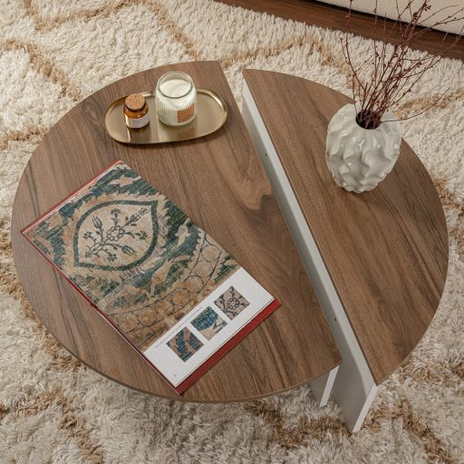 Kruhový konferenčný stolík 90x30x60cm, Biela-orech