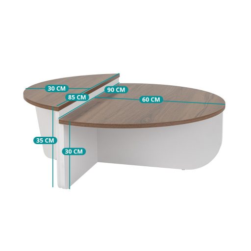 Kruhový konferenčný stolík 90x30x60cm, Biela-orech