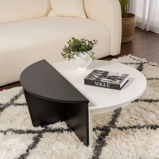 Kruhový konferenčný stolík 90x30x60cm, Čierna-Biela