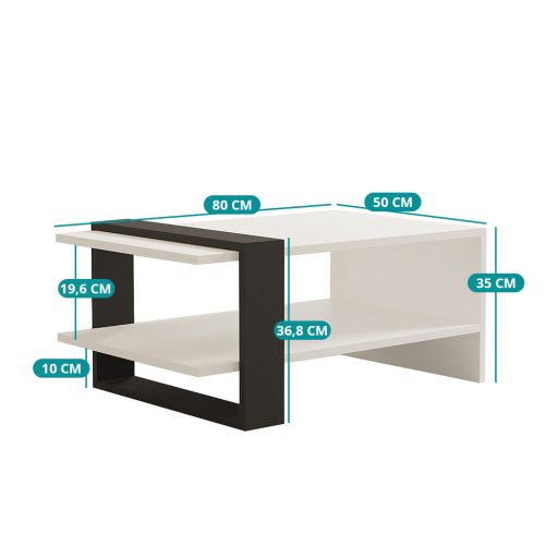 Kávový stolík 80x35x55cm, antracitovo-biely