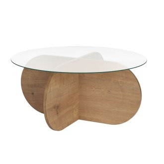   Kruhový konferenčný stolík s temperovaným skleneným vrchom 75x35x75cm, Dub