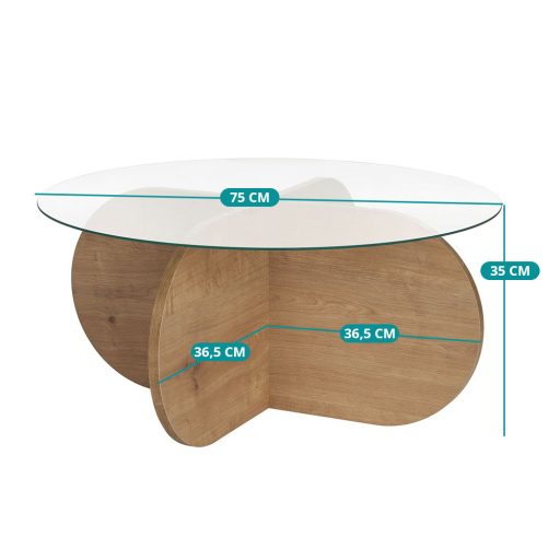 Kruhový konferenčný stolík s temperovaným skleneným vrchom 75x35x75cm, Dub