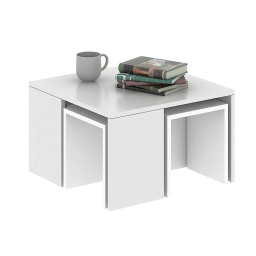 Kávový stolík s ukrytými bočnými stolíkmi, 5ks Biela