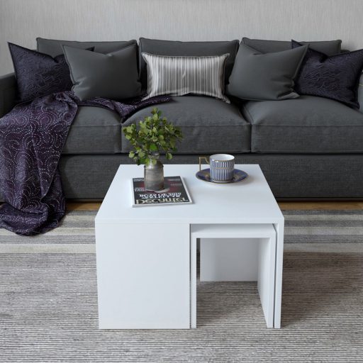 Kávový stolík s ukrytými bočnými stolíkmi, 5ks Biela