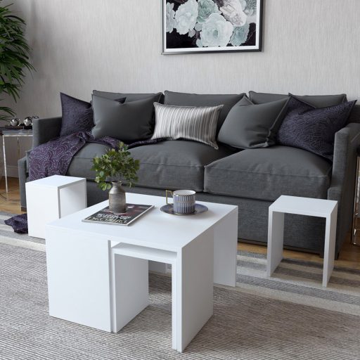 Kávový stolík s ukrytými bočnými stolíkmi, 5ks Biela