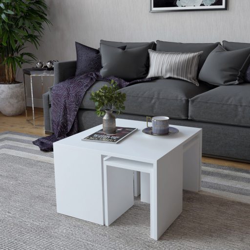 Kávový stolík s ukrytými bočnými stolíkmi, 5ks Biela