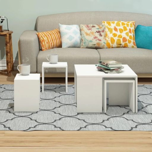 Kávový stolík s ukrytými bočnými stolíkmi, 5ks Biela