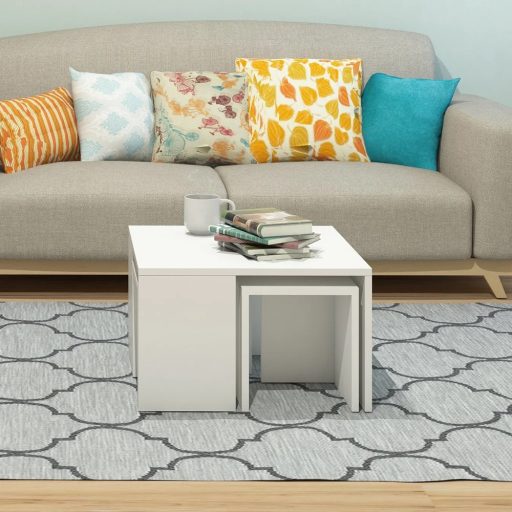 Kávový stolík s ukrytými bočnými stolíkmi, 5ks Biela