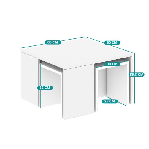 Kávový stolík s ukrytými bočnými stolíkmi, 5ks Biela