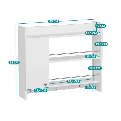 Kuchynská nástenná polica 85x15x65cm, biela