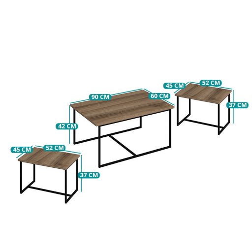 3-dielna súprava konferenčných stolíkov, orech