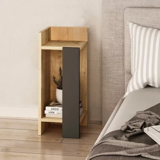 Ľavý nočný stolík 60x25x27cm antracitový-dub