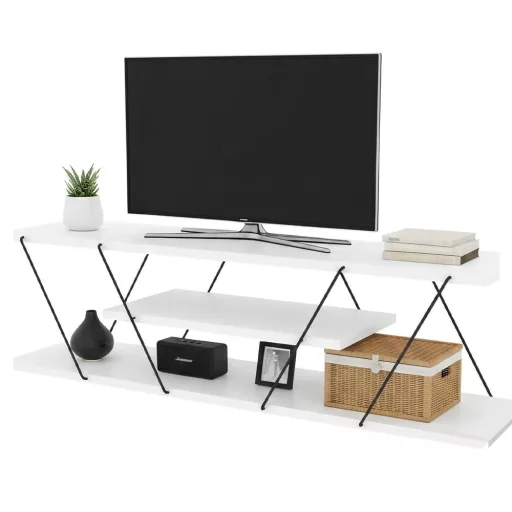 3-podlažný TV stolík, biely
