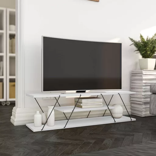 3-podlažný TV stolík, biely