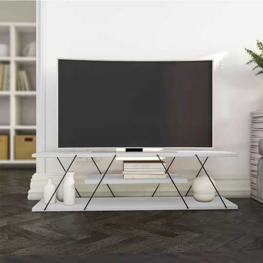 3-podlažný TV stolík, biely