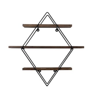 Diamantová kovová polica 60x40x15cm, čierna-javor