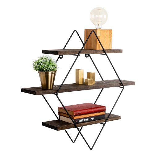 Diamantová kovová polica 60x40x15cm, čierna-javor