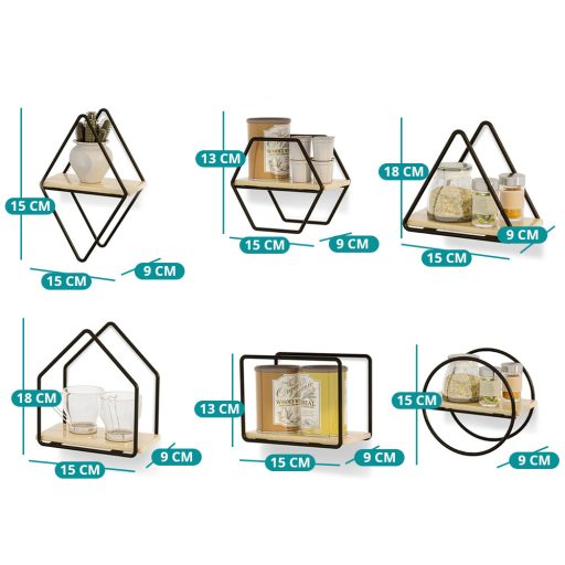 Súprava nástenných políc 6 kusov, čierna