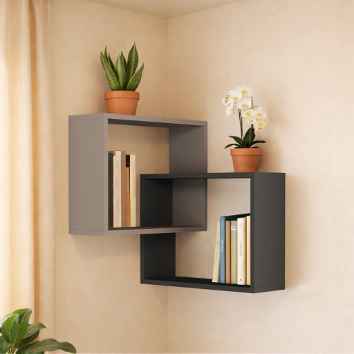 Súprava nástenných políc 2 kusy, svetlá moka-antracit