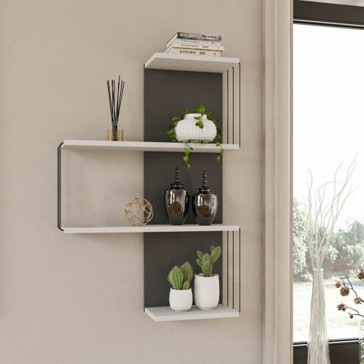 Nástenná polica 96x64x19cm, Biela-Antracitová