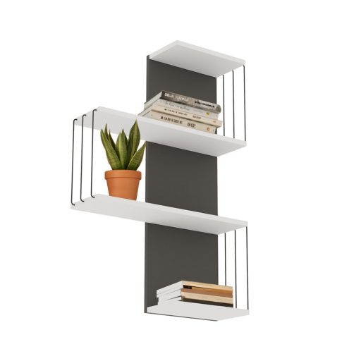 Nástenná polica 96x64x19cm, Biela-Antracitová