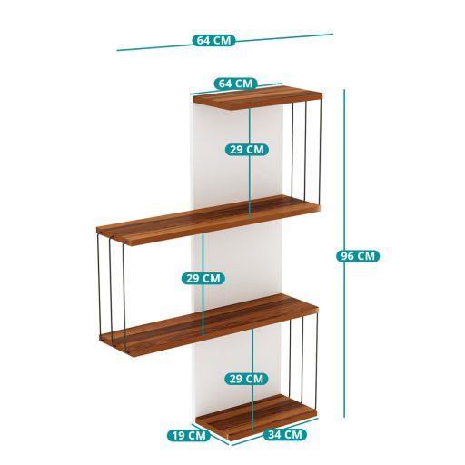 Nástenná polica 96x64x19cm, Borovica-Biela