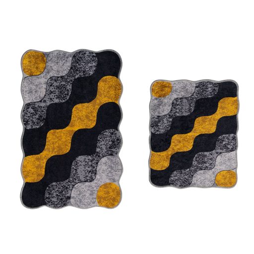 Súprava kúpeľňových rohoží s kamienkovým vzorom, šedá-žltá