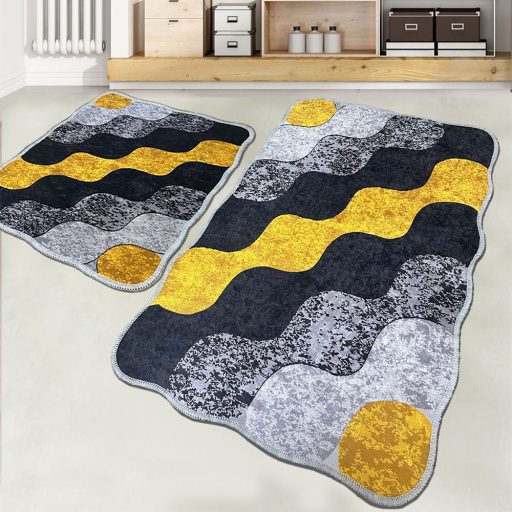 Súprava kúpeľňových rohoží s kamienkovým vzorom, šedá-žltá