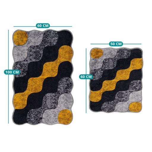 Súprava kúpeľňových rohoží s kamienkovým vzorom, šedá-žltá