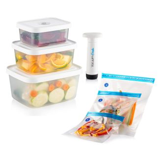   Sada 6 kusov vákuových skladovacích nádob s taškami a vákuovou pumpou