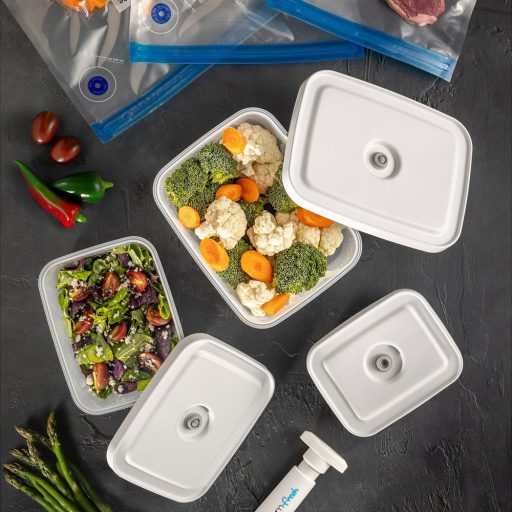 Sada 6 kusov vákuových skladovacích nádob s taškami a vákuovou pumpou