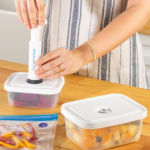 Sada 6 kusov vákuových skladovacích nádob s taškami a vákuovou pumpou