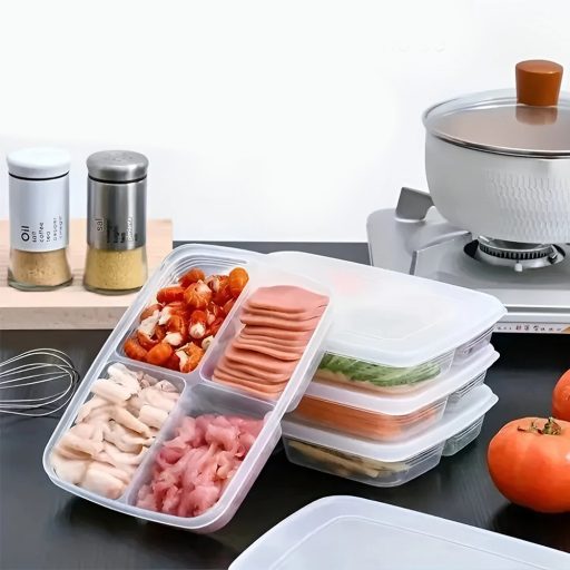 Súprava plastových boxov na potraviny s 4 priehradkami 12 ks