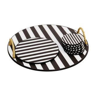 Podnos a súprava podložiek, čierna a biela