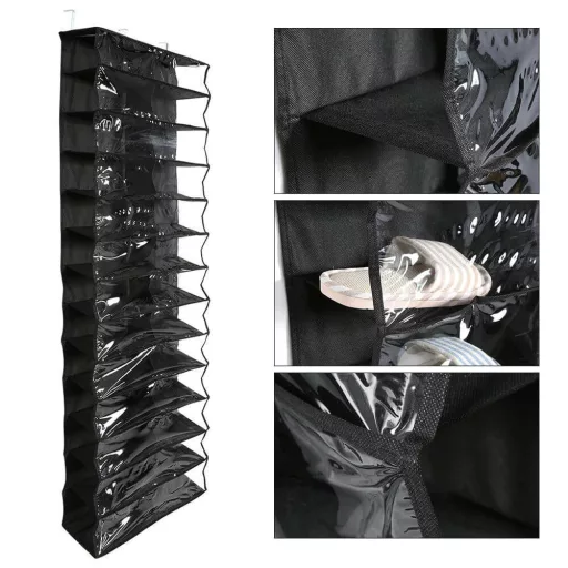 Závesný organizér obuvi- 160x55x16 cm - čierna