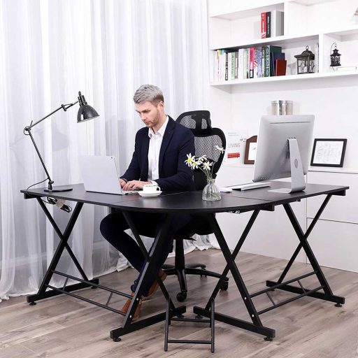 Písací stôl v tvare L- čierny