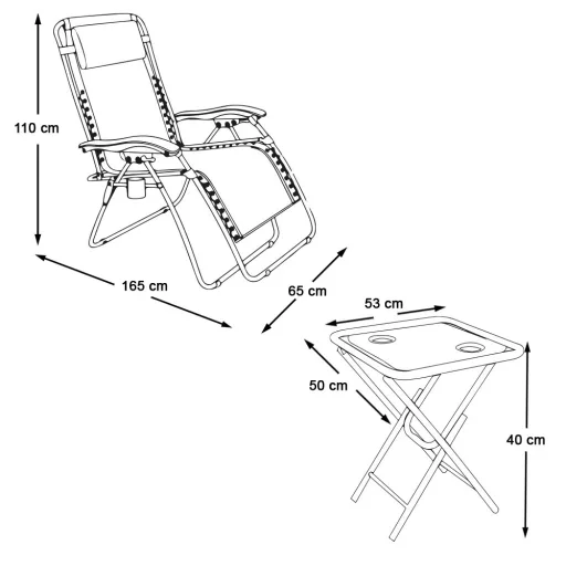 2 ks záhradných ležadiel zero gravity so stolom