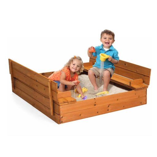 Drevené pieskovisko s lavičkami a krytom